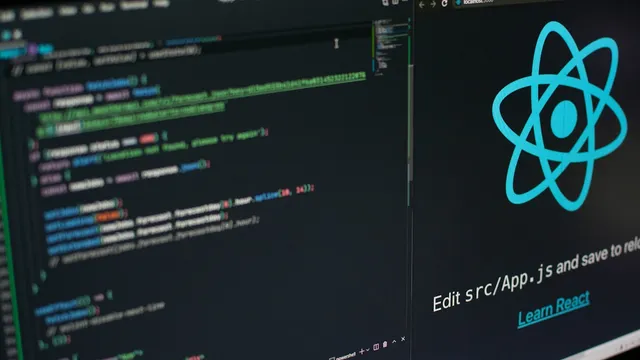 React logo and code on a development screen